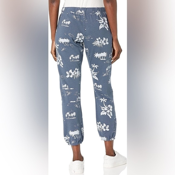 MONROW sweatpants palm tree hawaïen print teal elastic waist - Picture 2 of 5